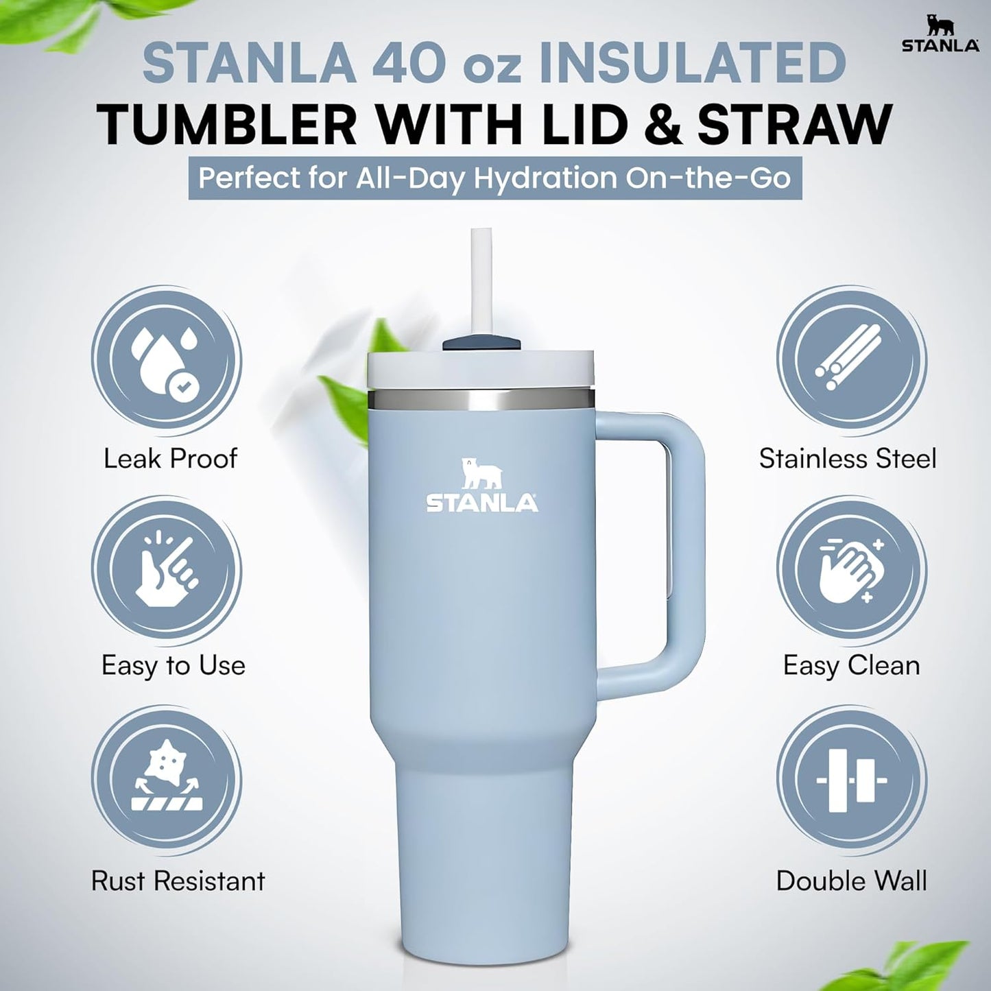 Stanley Quencher H2.0 FlowState Stainless Steel Vacuum Insulated Tumbler with Lid and Straw for Water, Iced Tea or Coffee, Smoothie and More, Lilac, 30oz